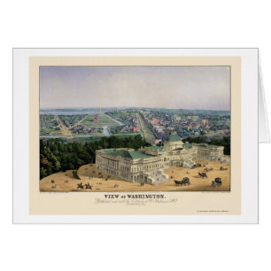 Washington panorama- karta för DC - 1852 Hälsningskort