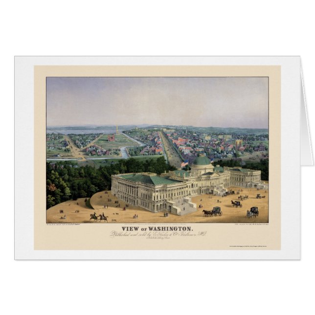 Washington panorama- karta för DC - 1852 Hälsningskort (Framsidan Horizontal)