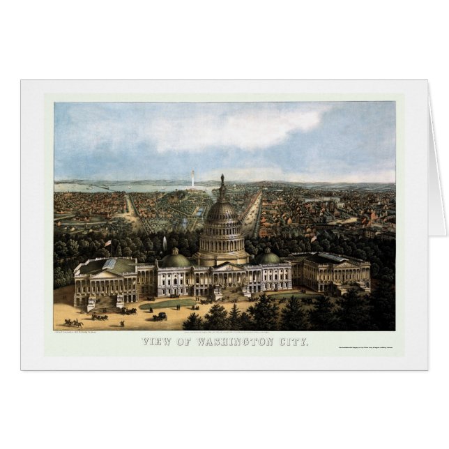 Washington panorama- karta för DC - 1871 Hälsningskort (Framsidan Horizontal)