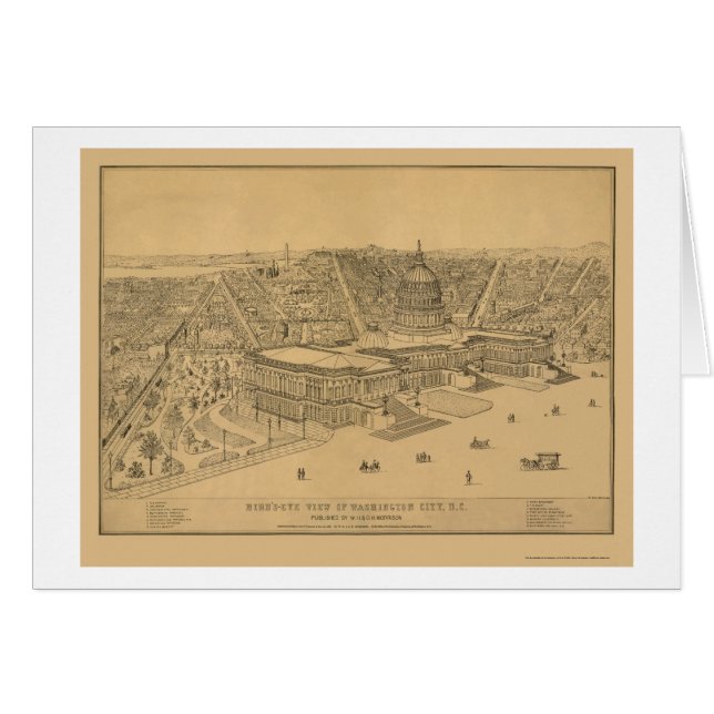 Washington panorama- karta för DC - 1872 Hälsningskort (Framsidan Horizontal)