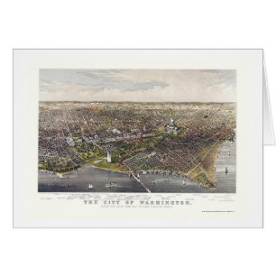 Washington panorama- karta för DC - 1880 Hälsningskort