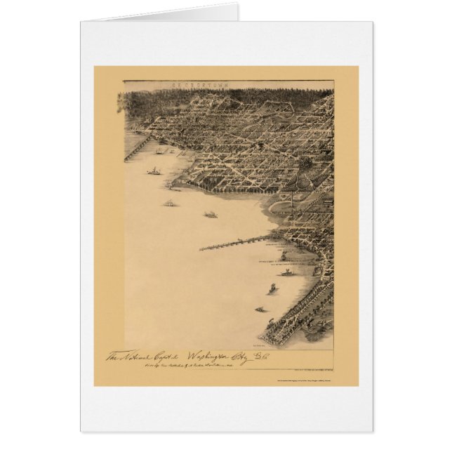 Washington panorama- karta för DC - 1883 Hälsningskort (Framsidan)