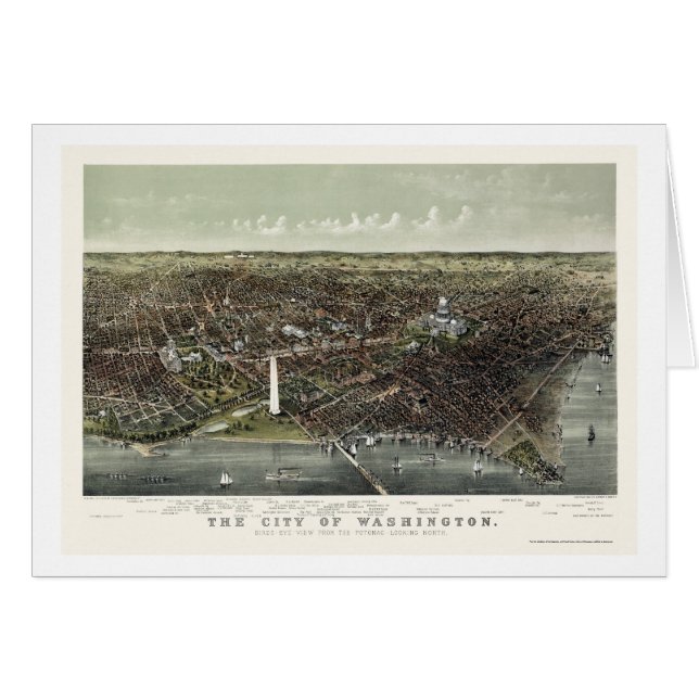 Washington panorama- karta för DC - 1892 Hälsningskort (Framsidan Horizontal)