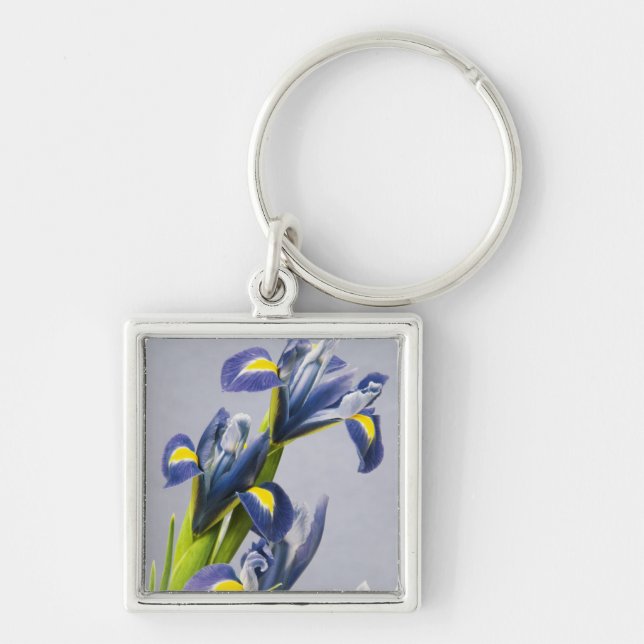 Washington, Redmond, Purpula Iris Fyrkantig Silverfärgad Nyckelring (Framsidan)