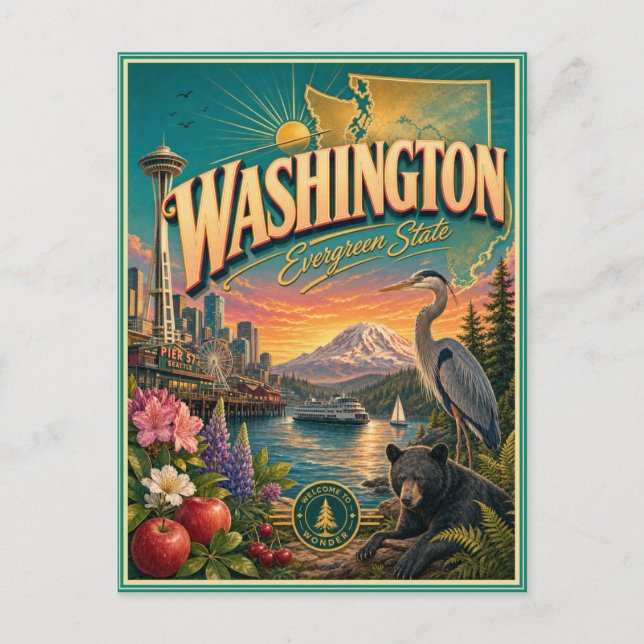 Washington Retro Resa Souvenir Postkort Vykort (Framsida)
