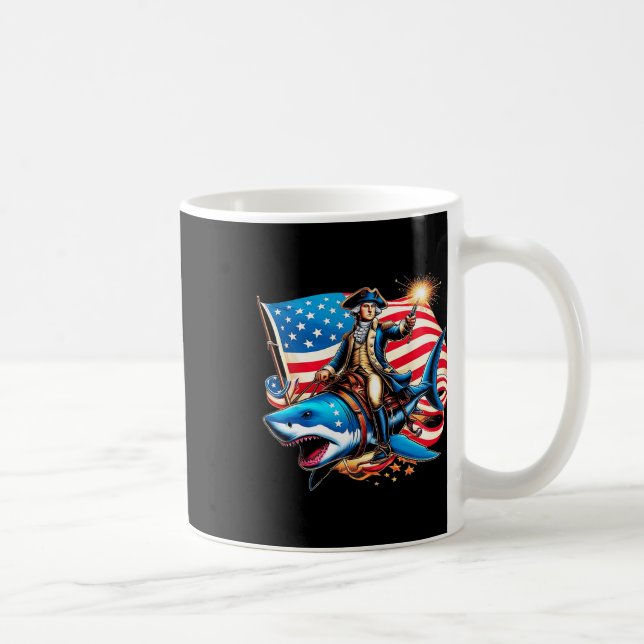 Washington Riding Shark Funny juli 4:e amerikanska Kaffemugg (Höger)