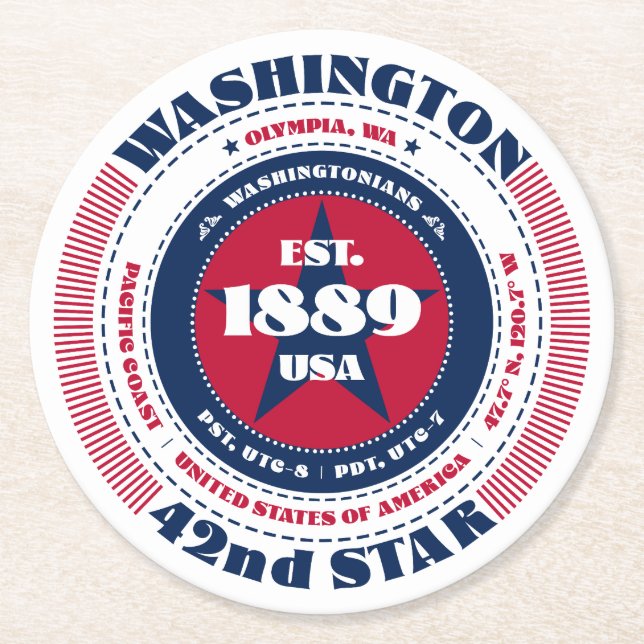 Washington Rött vitt blått Typography Underlägg Papper Rund (Framsidan)