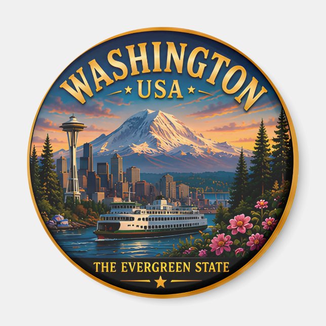 Washington Seattle Silhuett Escape 🟡 Magnet (Framsidan)