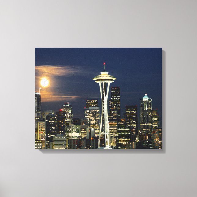 Washington, Seattle, Silhuett på natten från Kerry Canvastryck (Framsida)
