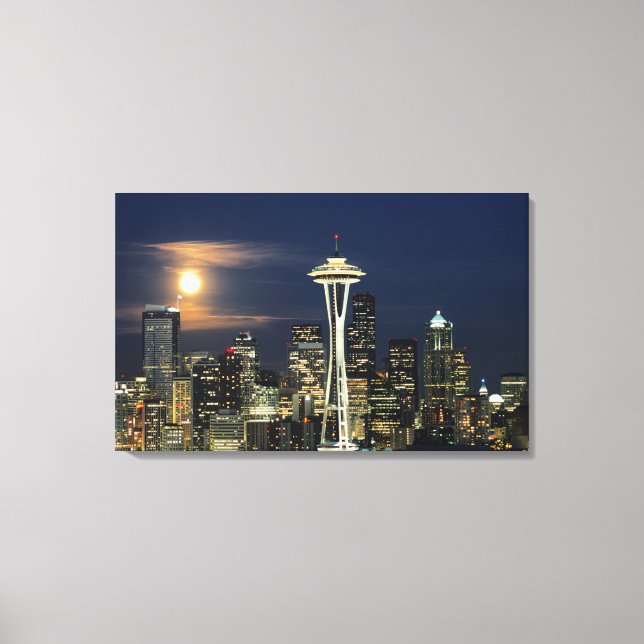 Washington, Seattle, Silhuett på natten från Kerry Canvastryck (Framsida)