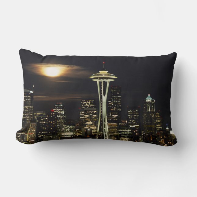 Washington, Seattle, Silhuett på natten från Kerry Lumbarkudde (Framsida)