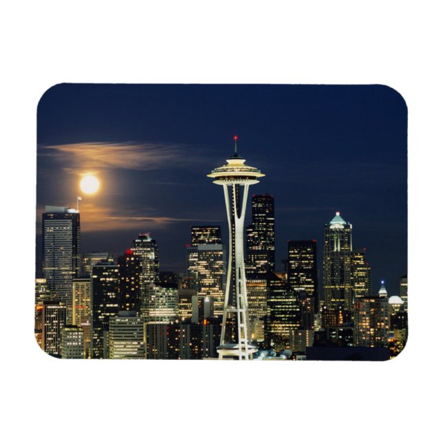 Washington, Seattle, Silhuett på natten från Kerry Magnet (Horisontell)