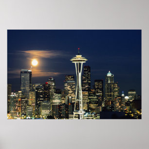 Washington, Seattle, Silhuett på natten från Kerry Poster