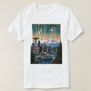 Washington Seattle Siluett Ständigt Grön Bergsutsi T Shirt