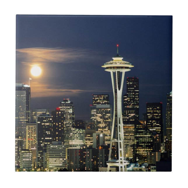 Washington, Seattle, Siluett vid natt från Kerry 1 Kakelplatta (Framsidan)