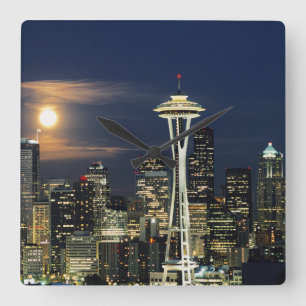 Washington, Seattle, Skyline på natten från Kerr Fyrkantig Klocka