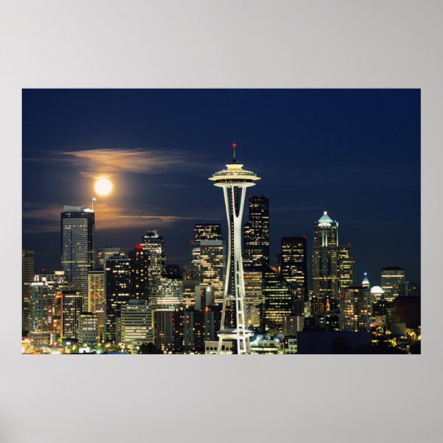 Washington, Seattle, Skyline på natten från Kerry  Poster (Framsidan)
