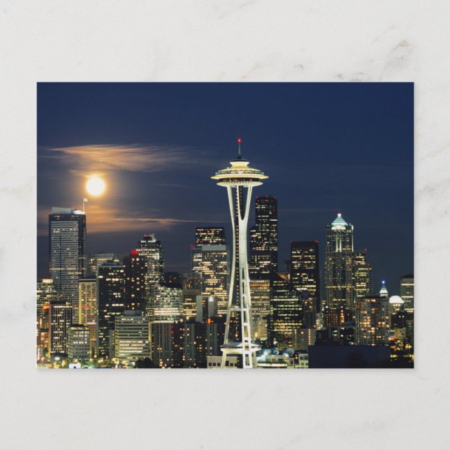 Washington, Seattle, Skyline på natten från Kerry  Vykort (Framsida)