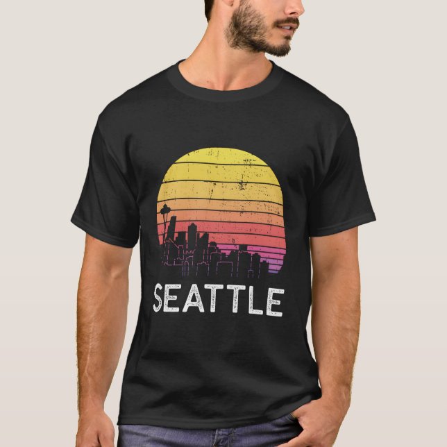 Washington Seattle Skyline Urban Byggnad T Shirt (Framsida)