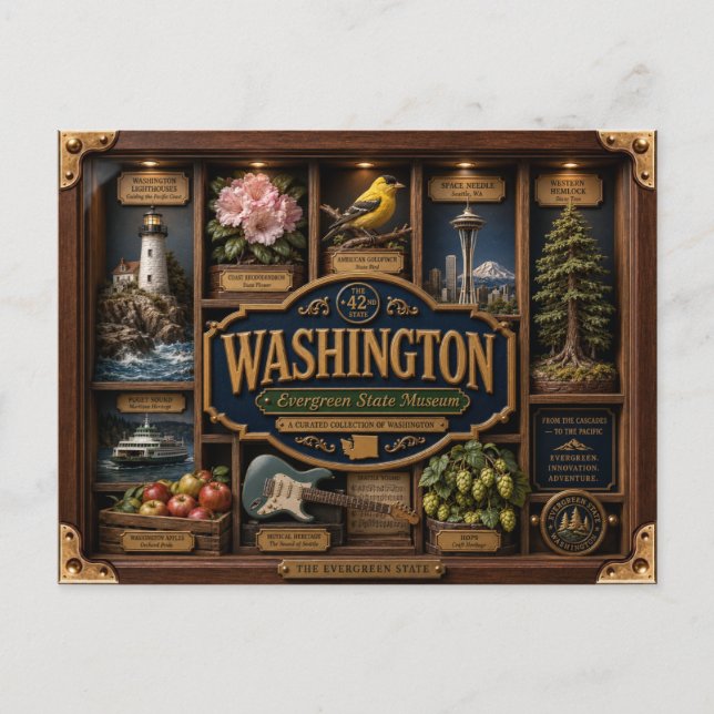 Washington Shadow Box 3D Figurin Delstat Vykort (Framsida)