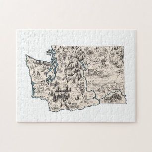 Washington Shaped Vintage Evergreen Bild Karta Pussel