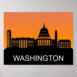Washington siluett, sommar solnedgång illustration poster
