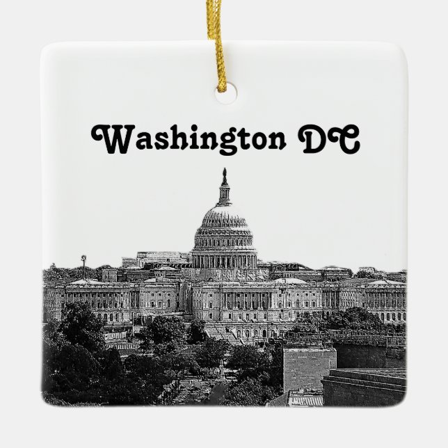 Washington Skyline Etched Julgransprydnad Keramik (Framsida)