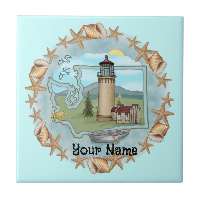 Washington Snäckas Lighthouse Tile Kakelplatta (Framsidan)