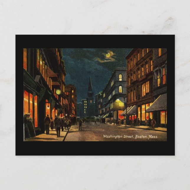 Washington St Boston MORSA i natt Vykort (Framsida)