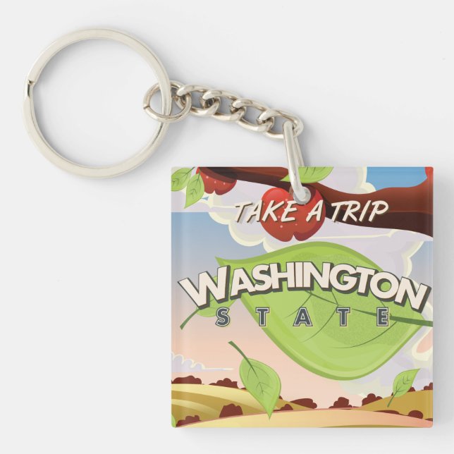 Washington State Äppelträd Resa Affisch Tecknad. (Framsidan)