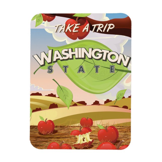 Washington State Äppelträd Resa Affisch Tecknad. Magnet (Vertikal)