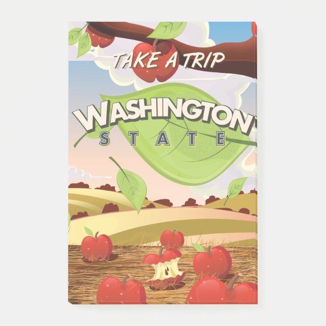 Washington State Äppelträd Resa Affisch Tecknad. Post-it Block (Framsida)