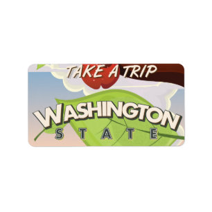 Washington State Apple träd Travel Poster Tecknad. Adressetikett