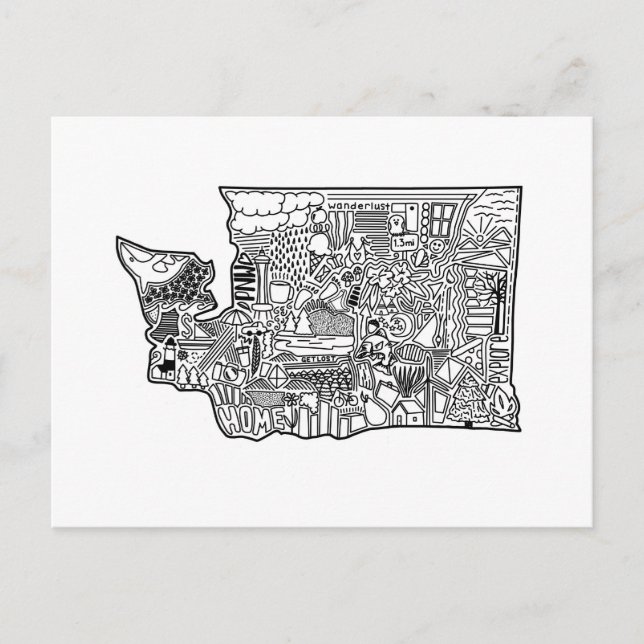 Washington State Doodle-vykort Helg Vykort (Framsida)