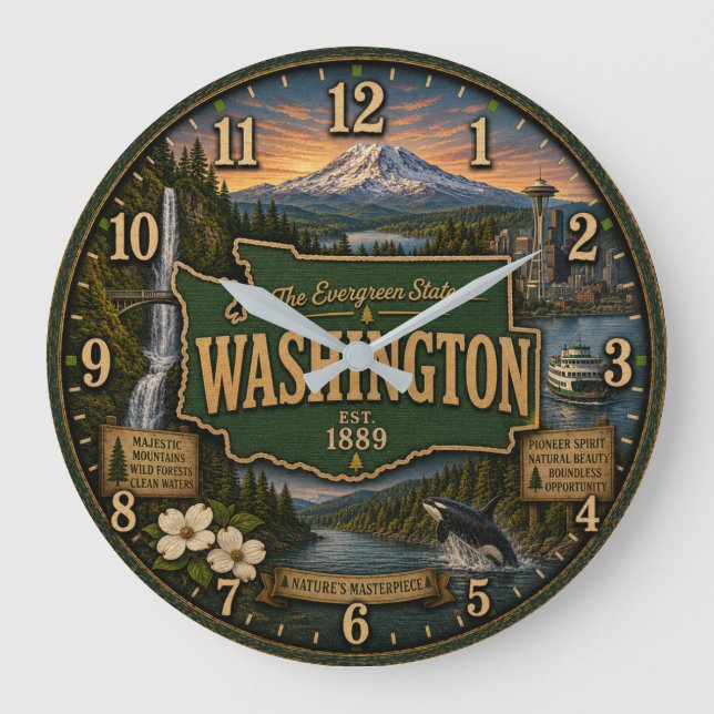 Washington State Evergreen Pacific Northwest Gift Stor Klocka (Framsida)