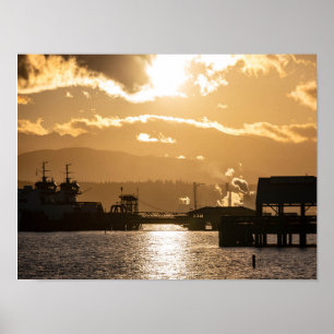 Washington State Ferries vid solnedgångsfotografer Poster