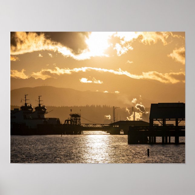 Washington State Ferries vid solnedgångsfotografer Poster (Framsidan)