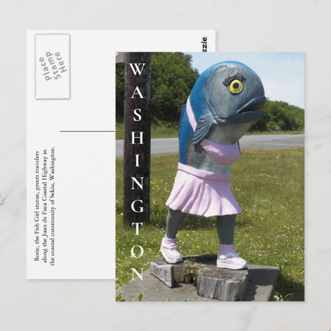 Washington State Fish Girl Statue Travel Vykort (Fram/baksida)