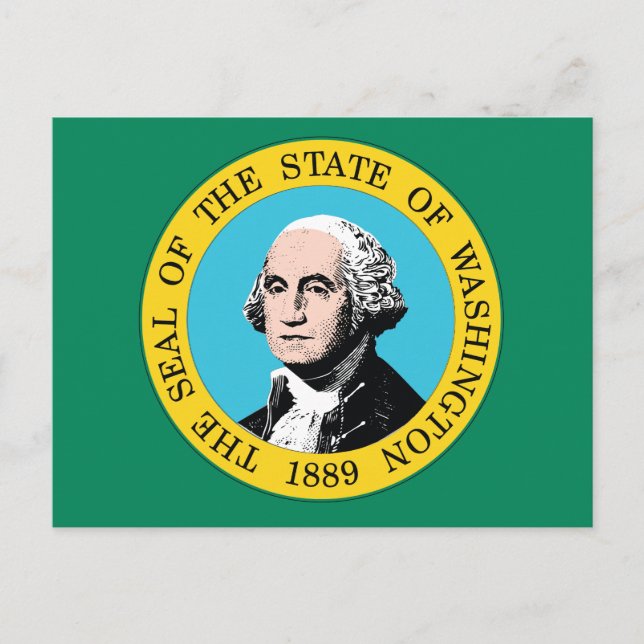 Washington State Flagga Grönt Fält Porträtt 1889 Vykort (Framsida)