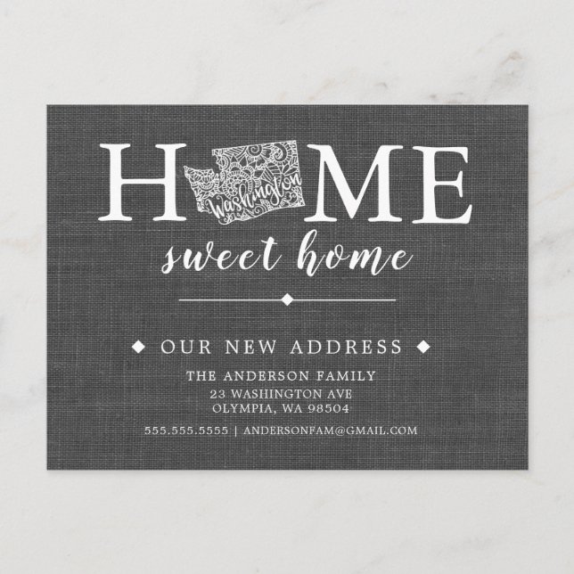 WASHINGTON State Flytta Announement Post Card Meddelande Vykort (Framsida)