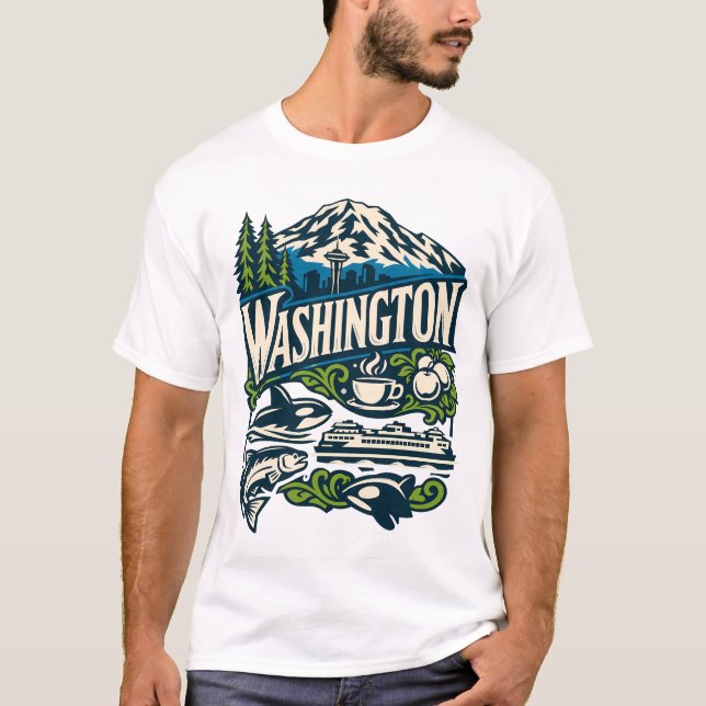 Washington State Heritage Seattle Mount Rainier T Shirt (Framsida)