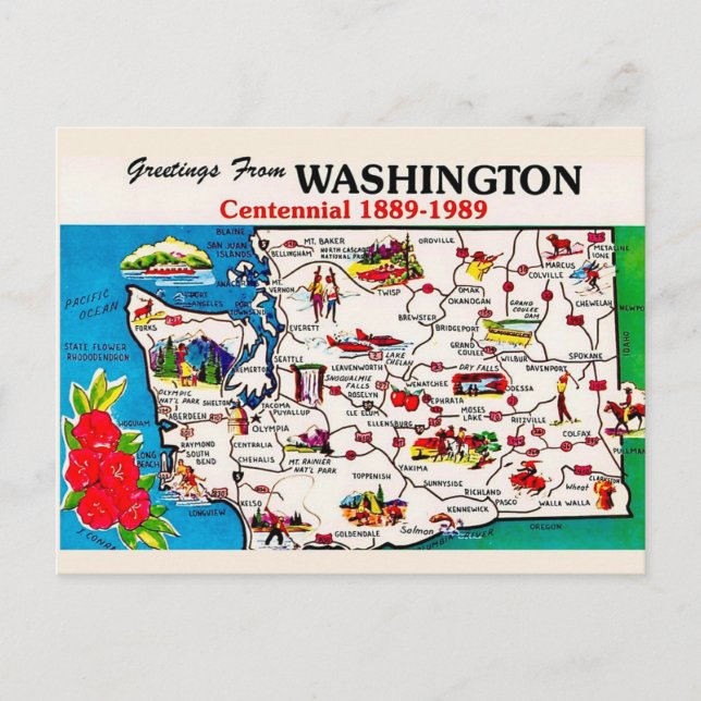 Washington State Hundraårsjubileum Postkort Vykort (Framsida)