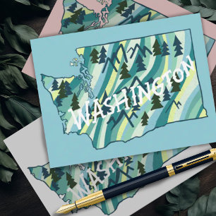 Washington State Illustrated Karta Vykort