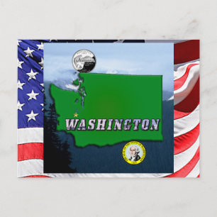 Washington State Kart Fals Kvarts, Sigill, Berg Vykort