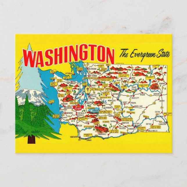 Washington State Kart Postkort Vykort (Framsida)