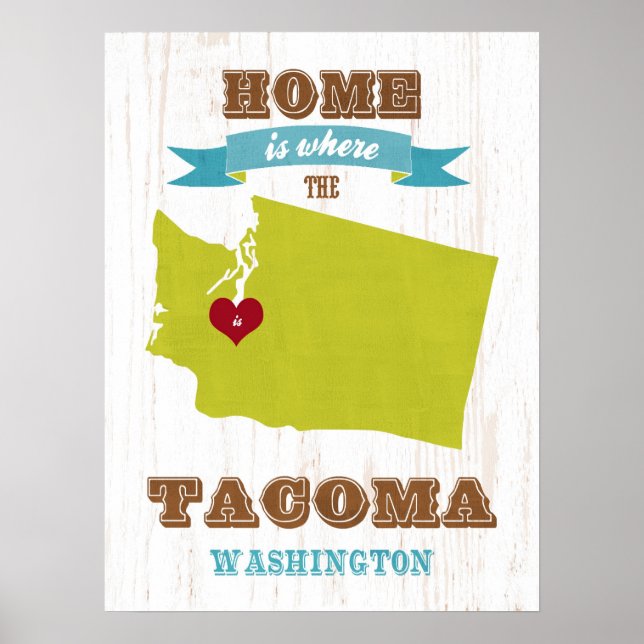 Washington State Karta Art- Kärlek Tacoma Art Poster (Framsidan)