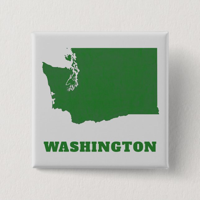 Washington State Karta Grönt och White Square Butt Knapp (Framsida)
