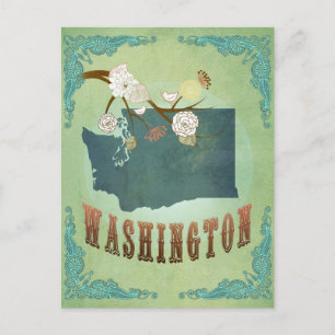 Washington State Karta - Grönt Vykort