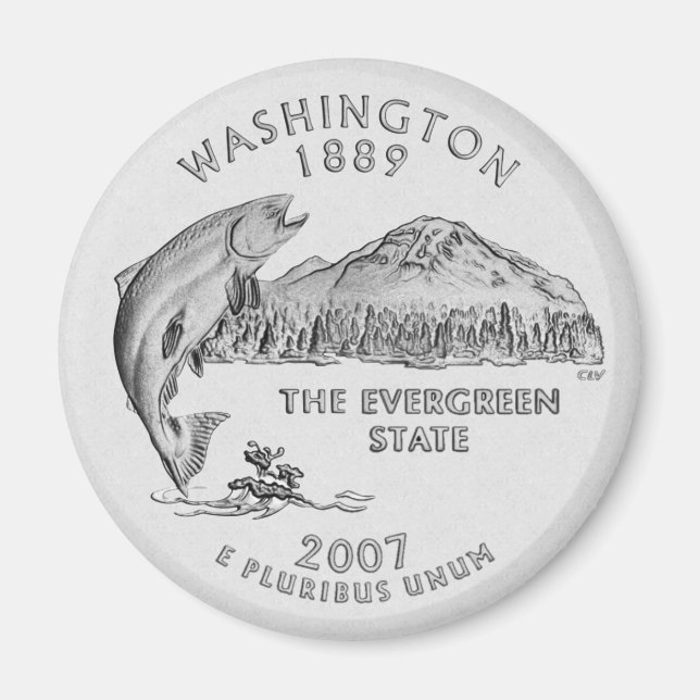 Washington State Quarter Grått Magnet (Framsidan)