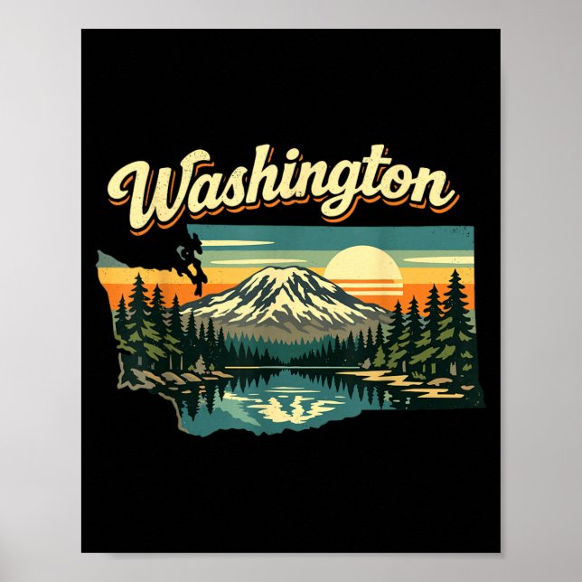 Washington State Solnedgång Berg Skog Sjö Scen Poster (Framsidan)